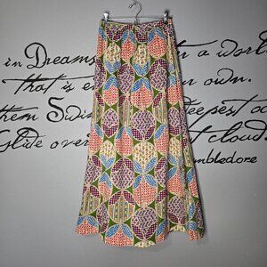 Handmade Vintage 70s Peasant Maxi Patterned Boho Skirt, S